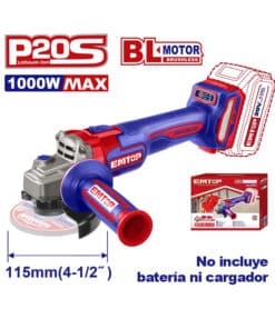 Amoladora Angular a Batería Inalámbrico 20V 1000W 115mm 4 1/2" Motor Brushless Emtop Rojo/Azul ELAG27153