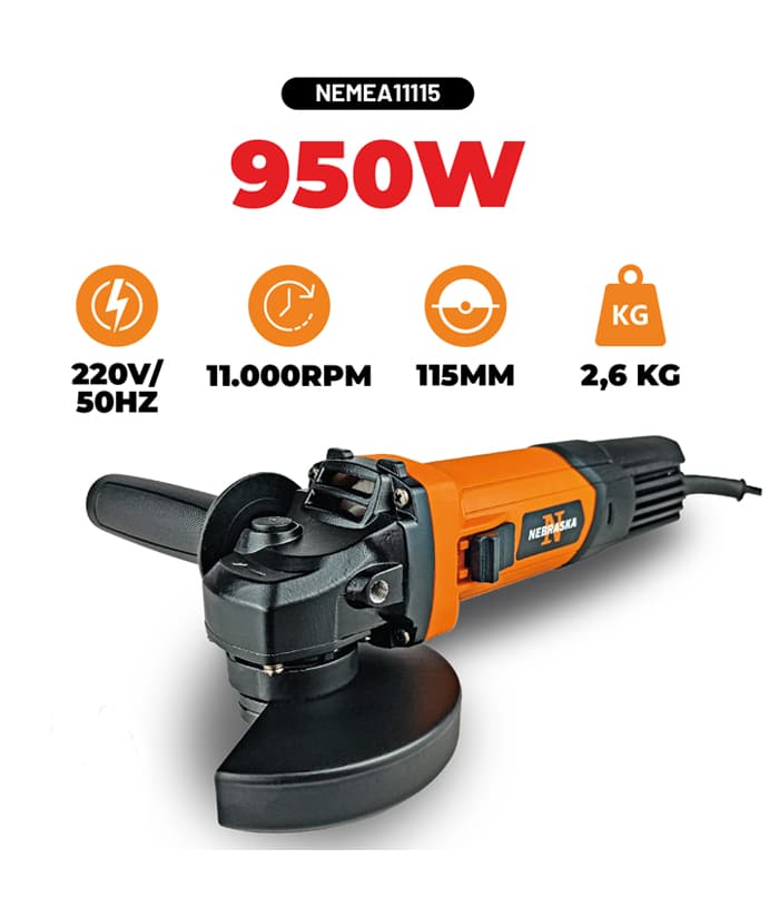 Amoladora Angular Eléctrica 950W 115mm 4 1/2" Nebraska Naranja/Negro NEMEA11115 - Imagen 2