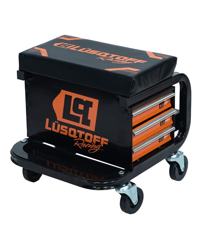 Banco Mecánica Porta Herramientas 3 Cajones Con Ruedas Racing Para Taller Mecánico Lusqtoff Naranja/Negro BHL3-9