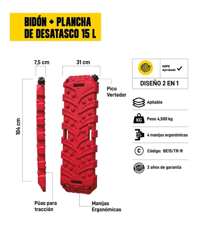 Bidón Extra Chato Para Combustible + Plancha de Desatasco Rocx 15lts Driven BE15/TR-R - Imagen 3