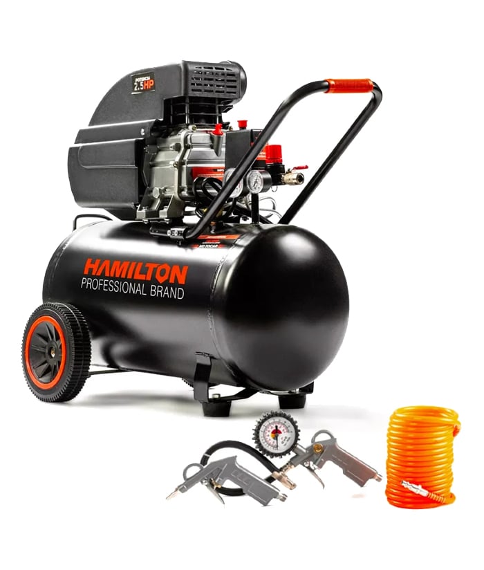 Compresor de Aire 2.5hp 50lts + Kit Hamilton HCDM002