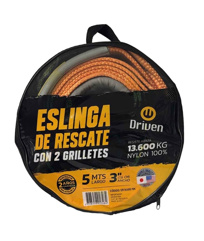Eslinga Rescate 3" x 5mts Con Grilletes Naranja Driven ER76500/NK