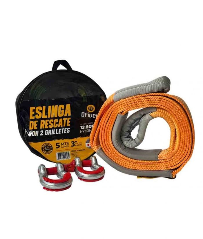 Eslinga Rescate 3" x 5mts Con Grilletes Naranja Driven ER76500/NK - Imagen 4