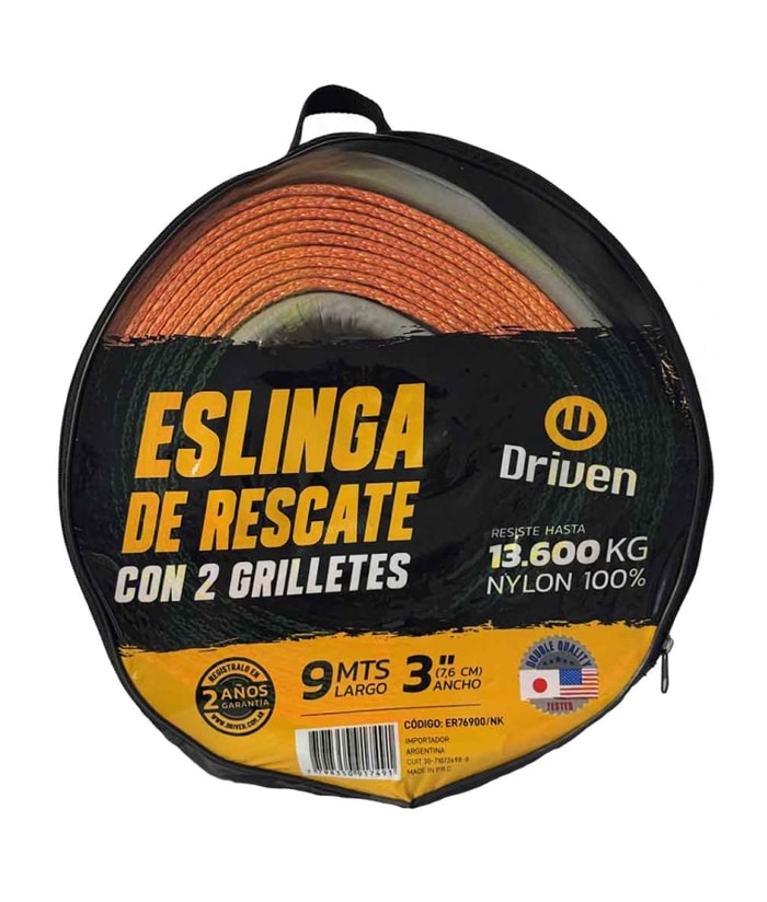 Eslinga Rescate 3" x 9mts Con Grilletes Naranja Driven ER76900/NK