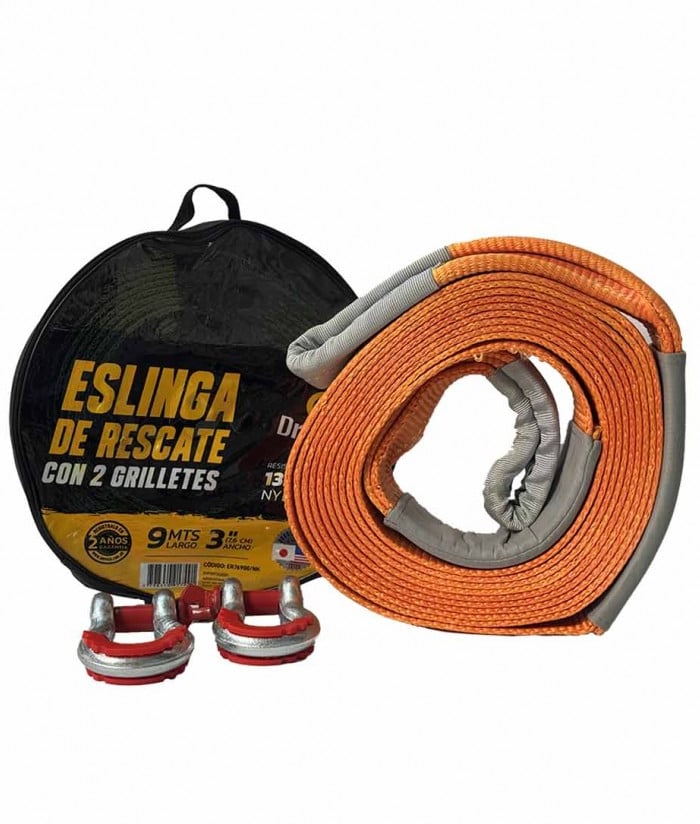 Eslinga Rescate 3" x 9mts Con Grilletes Naranja Driven ER76900/NK - Imagen 2