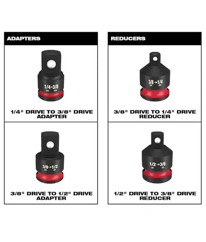 Juego Set Kit Adaptadores de Impacto 1/2″ 3/4″H x 3/4″ 3/8″ 1/2″M Milwaukee 49-66-6742 - Imagen 3