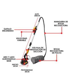 Alternative view of Lijadora de Pared y Techo Eléctrica 880W 220V Mango Extensible Con Bolsa Aspiradora Konan KLP01