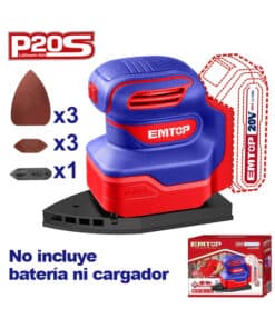 Lijadora Orbital de Mano Delta a Batería Inalámbrica 20V 12000rpm Emtop Rojo/Azul ELPS2014