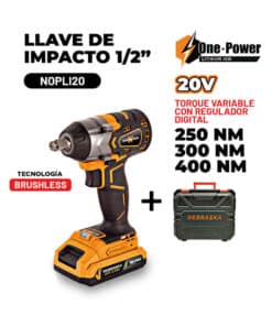 Alternative view of Llave de Impacto a Batería 1/2" 20V 400Nm Motor Brushless + Batería + Cargador + Maletín Nebraska NOPLI20