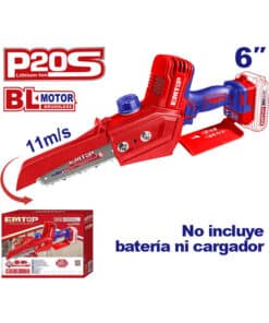 Mini Motosierra Electrosierra a Batería Inalámbrica 6" 20V Motor Brushless Emtop Rojo/Azul ELGA2068