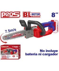 Mini Motosierra Electrosierra a Batería Inalámbrica 8" 20V Motor Brushless Emtop Rojo/Azul ELGA2085