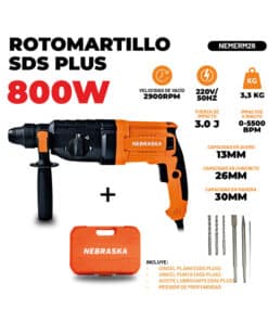 Alternative view of Rotomartillo Eléctrico 800W SDS-Plus 3 Joules Con Maletín Nebraska NEMERM26