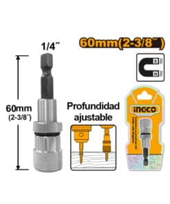 Sujetador Adaptador Porta Puntas Magnético Soporte Con Imán Regulable Encastre 1/4″ Para Taladro Atornillador Ingco ABH50608