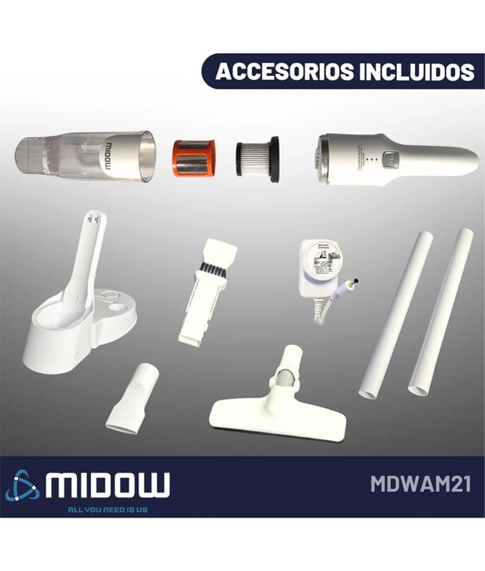 Aspiradora de Pie Vértical 2 en 1 a Batería Inalámbrica 11.1V 100W Midow MDWAM21 - Imagen 2