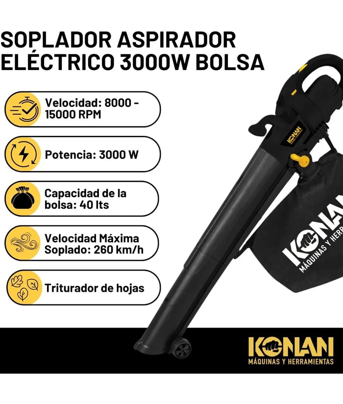 Aspiradora Sopladora Eléctrica 3000W 40lts Konan KSP3000 - Imagen 2