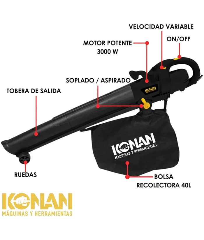 Aspiradora Sopladora Eléctrica 3000W 40lts Konan KSP3000 - Imagen 4