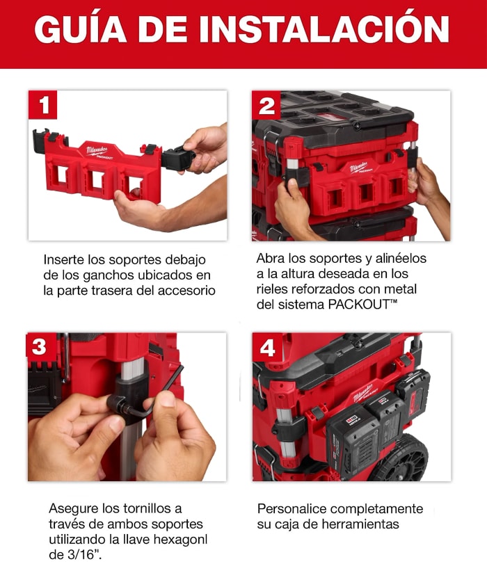 Bastidor Base Placa Para Baterías M18 Packout Milwaukee 4822-8603 - Imagen 4