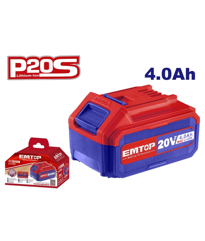 Batería 20V 4.0Ah Amper Emtop Rojo/Azul EBPK20021 Compatible Con Ingco, Total y Wadfow