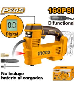 Compresor Inflador de Aire Inalámbrico a Batería Auto Coche 20V 160psi Ingco Naranja/Amarillo CACLI2012