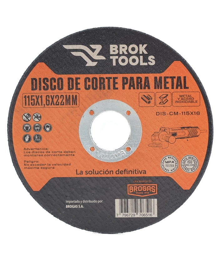 Disco de Corte Abrasivo Para Metal 115 x 1.6mm Broktools DIS-CBM-115X16