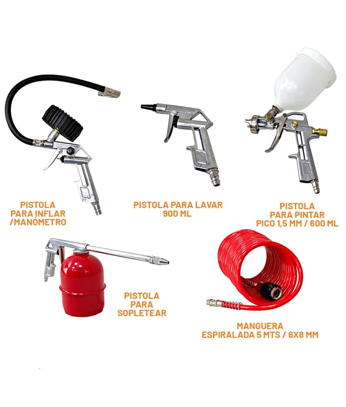 Juego Set Kit Accesorios Para Compresor x 5Pzs Nebraska NEKC05 - Imagen 2