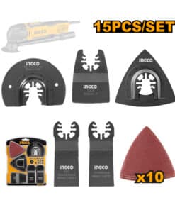 Juego Set Kit Accesorios Para Sierra Oscilatoria Oscilante Multifunción Multiuso Multimaterial Multiherramienta x 15pzs Ingco AKTMT1502