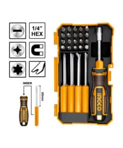 Juego Set Kit Destornillador Perilleros de Precisión y Puntas x 30pzs Ingco AKISD3001