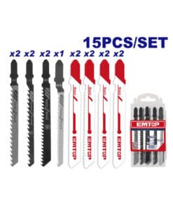 Juego Set Kit Hojas de Sierra Para Caladora Surtidas x 15pzs Emtop Rojo/Azul EJSBT1501