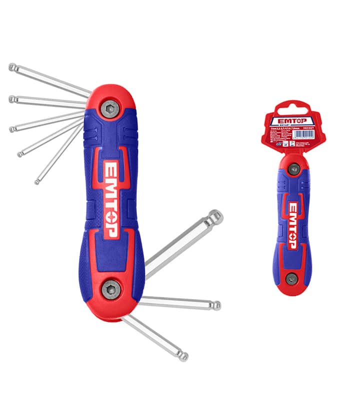 Juego Set Kit Llaves Allen Punta Bola x 8pzs Emtop Rojo/Azul EHKY4082