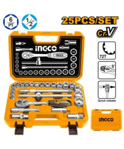 Juego Set Kit de Tubos Bocallave Con Llave Crique 1/2″ x 25pzs Ingco Naranja/Amarillo HKTS12251