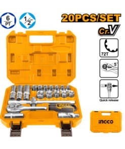 Juego Set Kit de Tubos Bocallave Con Llave Crique 1/2" x 20pzs Ingco Naranja/Amarillo HKTS12201