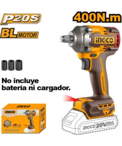 Llave de Impacto Inalámbrica a Batería 20V Motor Brushless 1/2″ 400Nm + Tubos Ingco Naranja/Amarillo CIWLI20401