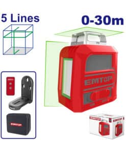 Nivel Láser 360° Recargable 5 Líneas Luz Verde 30mts Emtop Rojo/Azul ESLE2M05