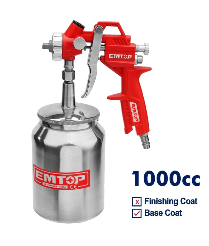 Pistola de Pintar por Succión Neumática Aire 1000Cc Emtop Rojo/Azul EASG10001