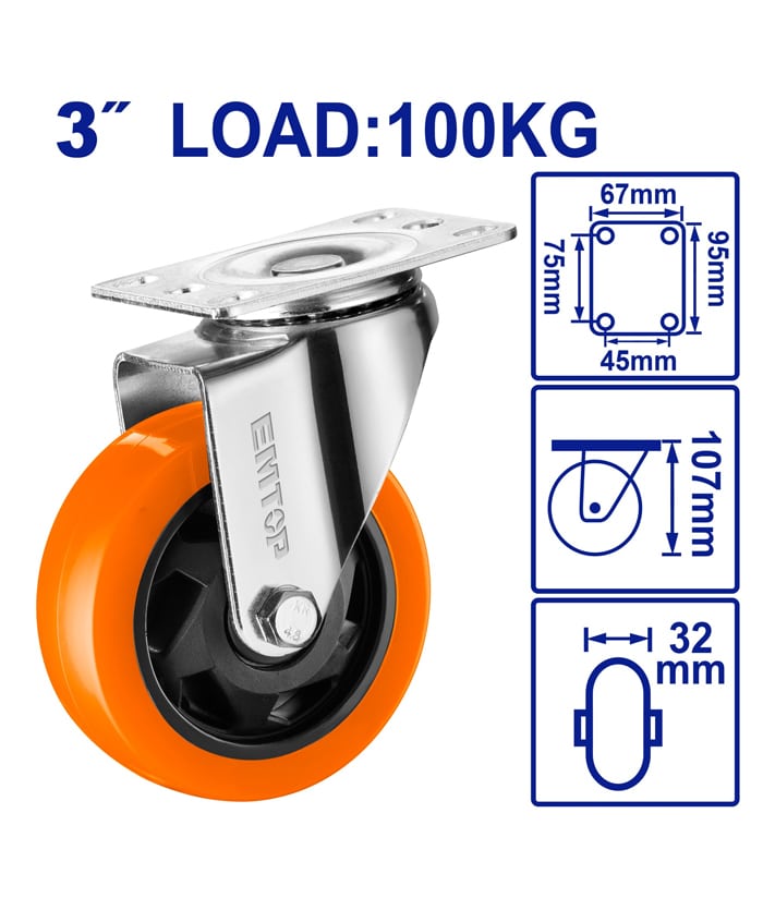 Rueda Giratoria 3" Hasta 100kg Emtop EMJL2332