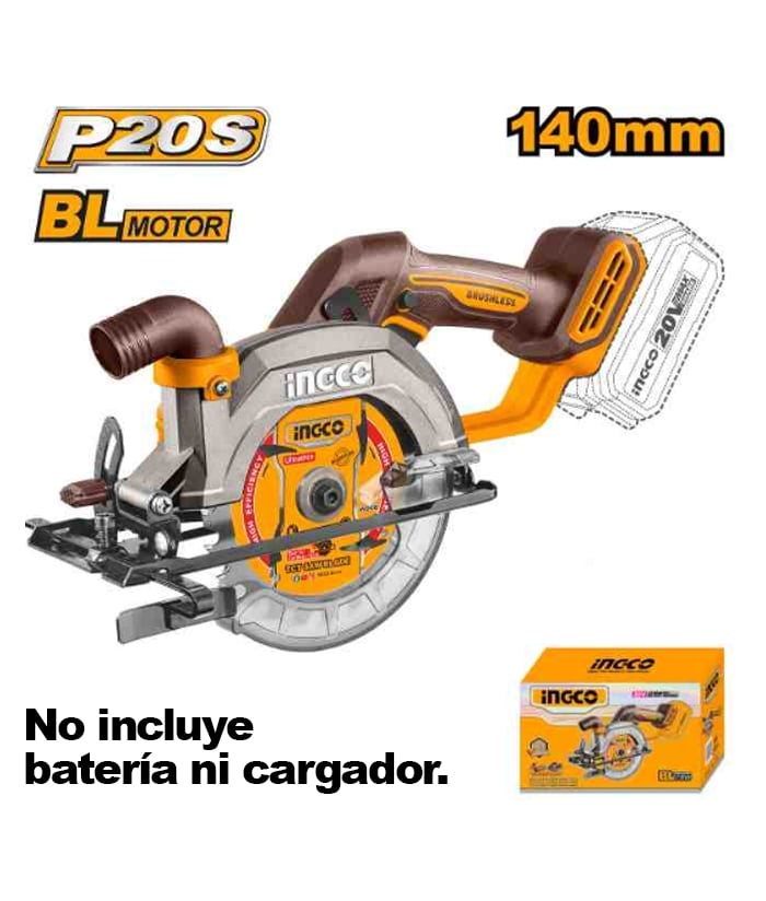 Sierra Circular a Batería Inalámbrica 140mm 20V Motor Brushless Ingco Naranja/Amarillo CSLI1402
