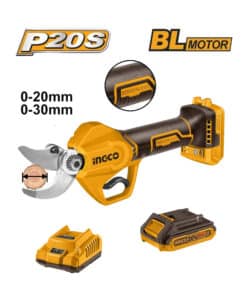 Tijera de Podar Jardín Podadora a Batería Inalámbrica 20V Motor Brushless + Batería 2.0ah Amper + Cargador Ingco Naranja/Amarillo CSSLI203083-4