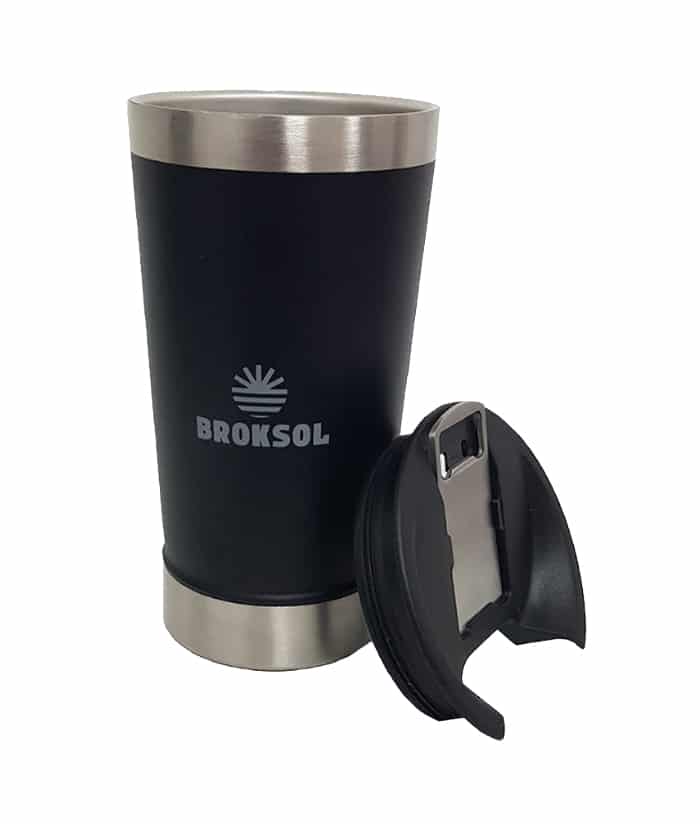 Vaso Térmico Cervecero Negro 500ml Con Tapa y Destapador Broksol TER-VASC500NE