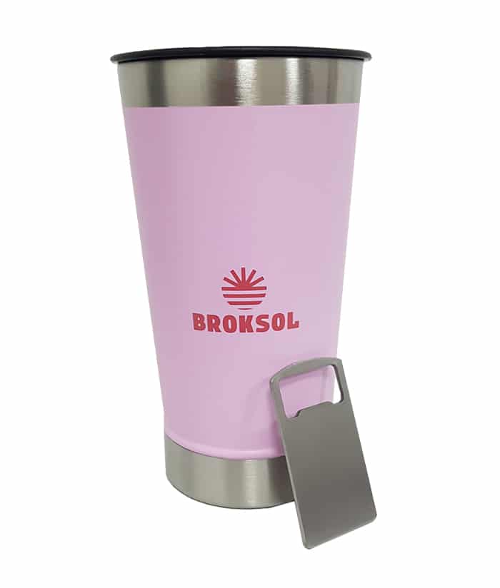 Vaso Térmico Cervecero Rosa 500ml Con Tapa y Destapador Broksol TER-VASC500RS - Imagen 3