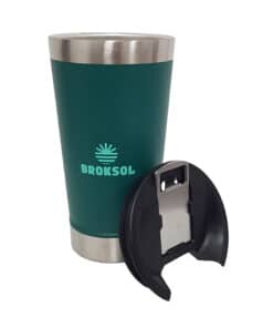 Vaso Térmico Cervecero Verde Oscuro 500ml Con Tapa y Destapador Broksol TER-VASC500VO
