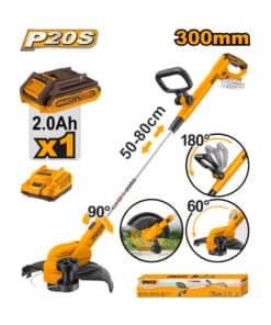 Bordeadora a Batería Inalámbrica Extensible 20V 300mm + Batería 2.0Ah Amper + Cargador Ingco Naranja/Amarillo CGTLI203285-4