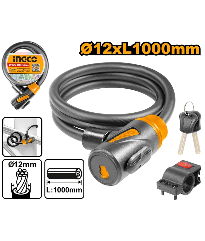 Eslinga Cadena de Seguridad Bicicleta Moto 12 x 1000mm 2 Llaves Ingco DBK11210