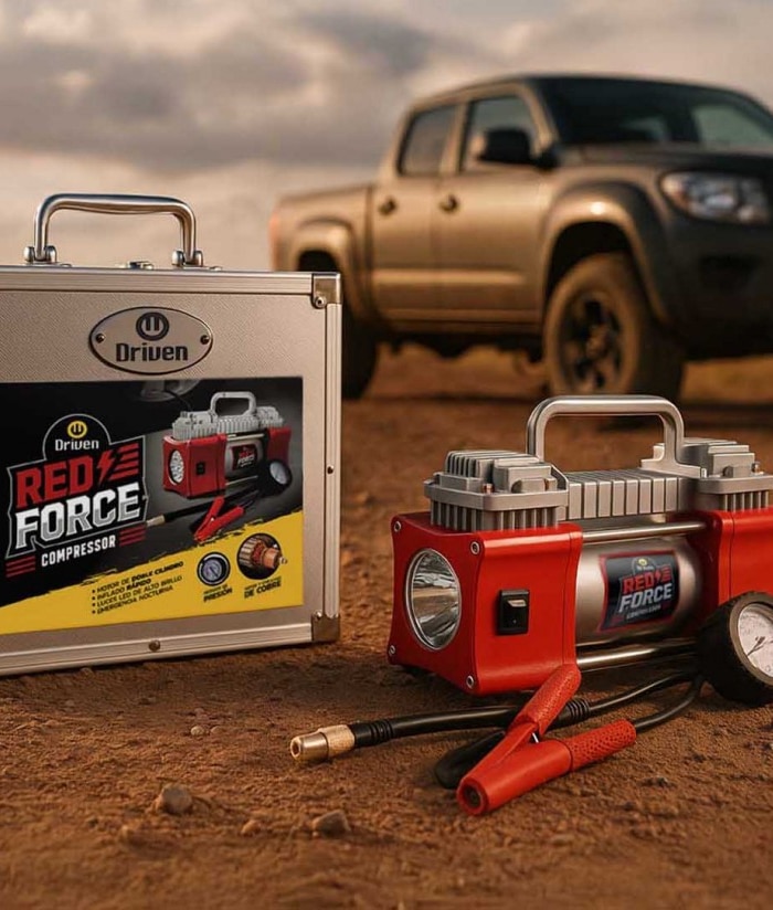 Compresor Inflador Metálico de Aire Portátil Doble Pistón Cabezal Auto Coche 4x4 12V Red Force Driven AC2152 - Imagen 6