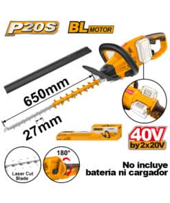 Cortacerco Corta Cerco a Batería Inalámbrico 650mm 40V (20V+20V) Motor Brushless Ingco Naranja/Amarillo CHTLI40028