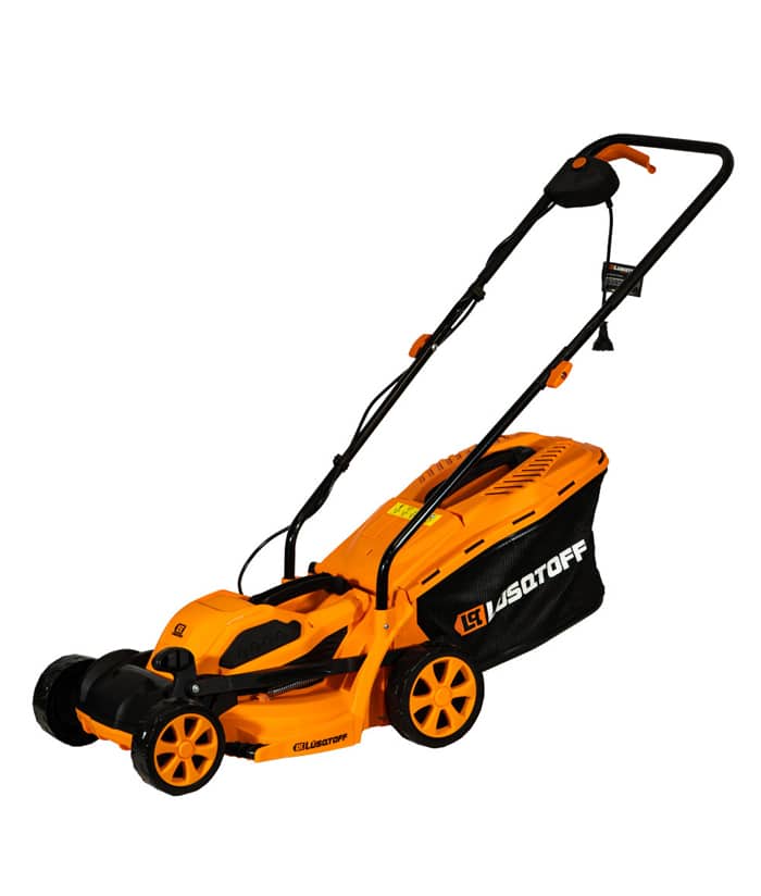 Cortadora de Pasto Césped Eléctrica 1200W Con Bolsa 5 Niveles Lusqtoff Jardin Naranja/Negro LCO1205-8B