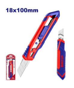 Cutter Trincheta 18x100mm Guía Metálica Emtop Rojo/Azul ESNK18102