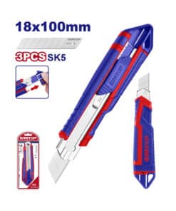 Cutter Trincheta 18x100mm Guía Metálica Emtop Rojo/Azul ESNK18302