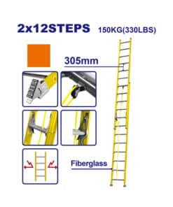 Escalera de Fibra Extensible 12+12 24 Escalones 3750-6700mm Emtop EMLD0924
