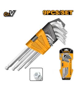 Juego Set Kit Llaves Allen Punta Bola x 9pzs Ingco Naranja/Amarillo HHK12091