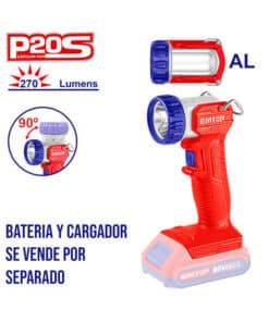 Linterna Reflector Lampara Luz Led Industrial de Trabajo Recargable A Batería Inalámbrica 20V 270lum Emtop ELWL2038